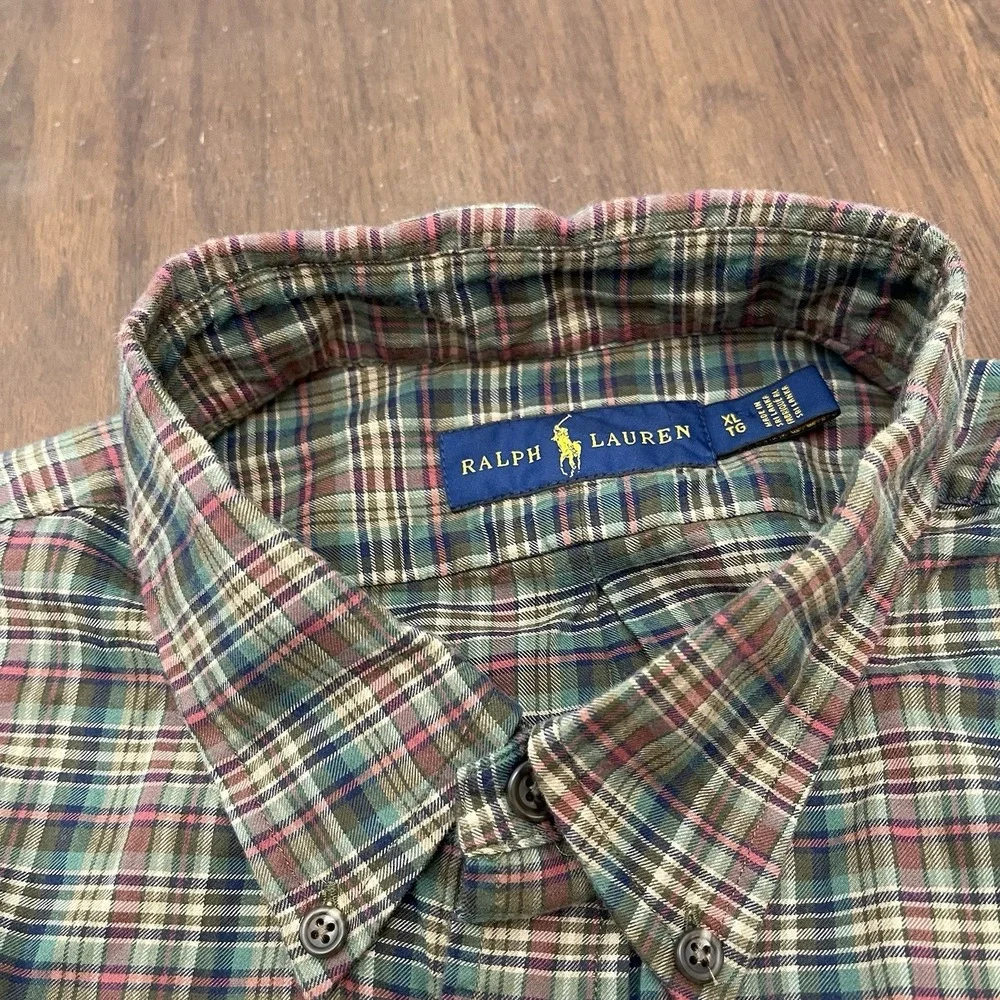 Polo Ralph Lauren Mens XL Classic Fit Green Plaid Flannel Button Down Shirt